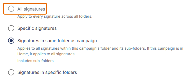 Signature options with the All signatures option highlighted and greyed out, so it cannot be selected.
